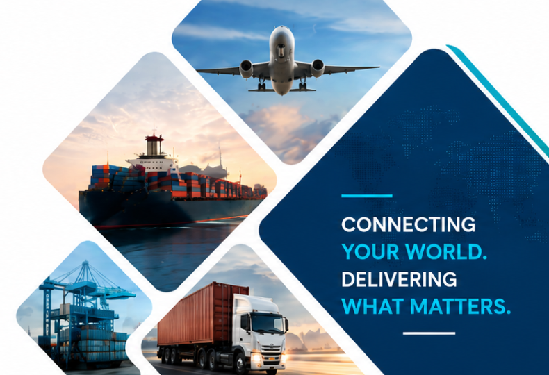Air, ocean, port and truck freight visual